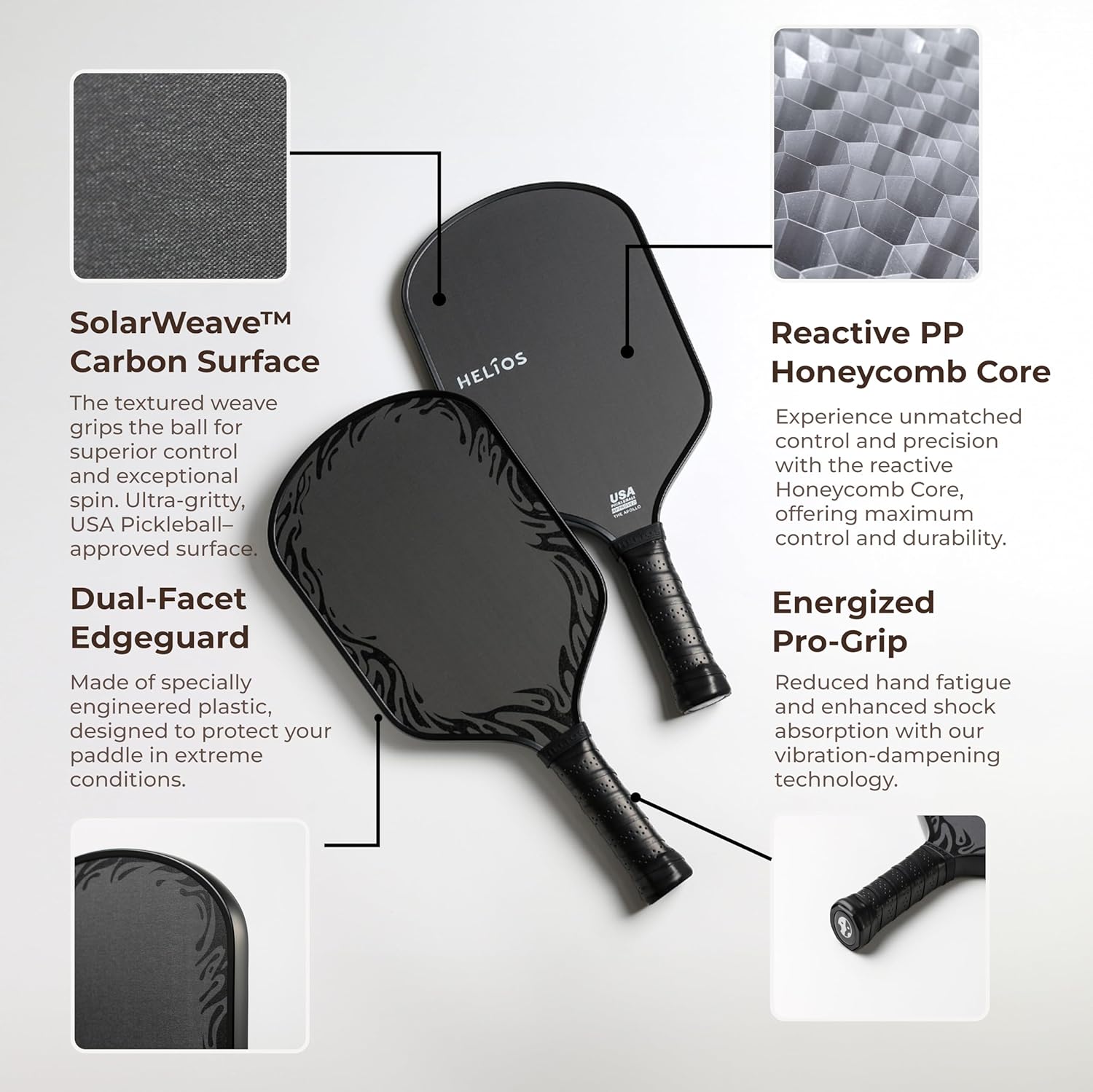 HELIOS Apollo Pickleball Paddle | Aerodynamic Hybrid Shape | Toray T700 Carbon Fiber with 16mm Accelerated Core | 8oz, Advanced Level Paddle for Power & Control | USAP Approved