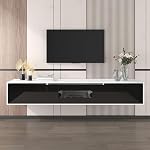 GDFStudio Modern TV Stand Cabinet,71" Entertainment Center,Hollow Door Design (Door Without Glass),16-Color Adjustable LED Light Strip,Wall-Mountable Media Console,White & High Gloss Black Finish