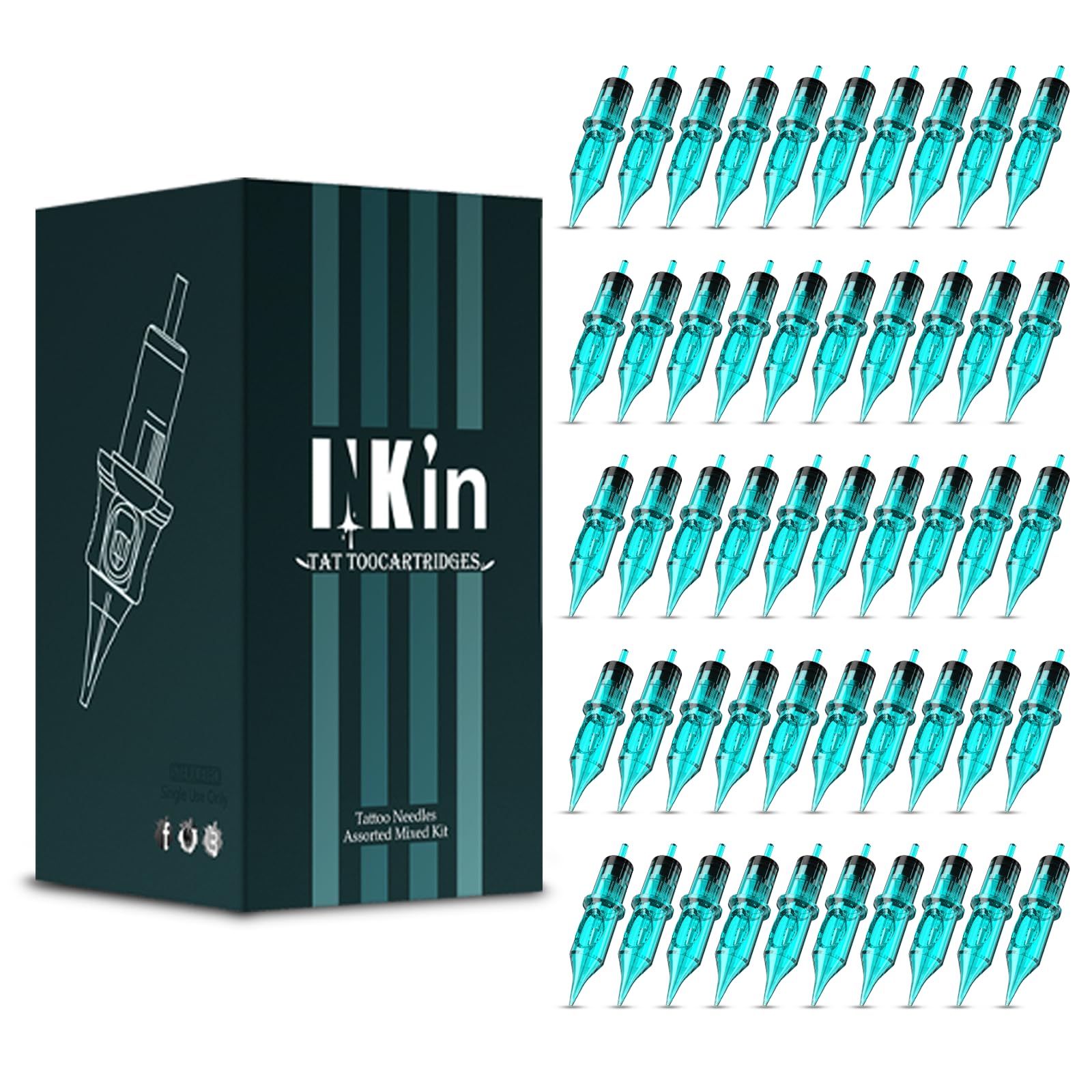 INKin - Tattoo Needles 50 Pièce #10 Bugpin 0.3 mm Round Liner per Uso Professionale - Membrana Jaccaro e Disponibili per