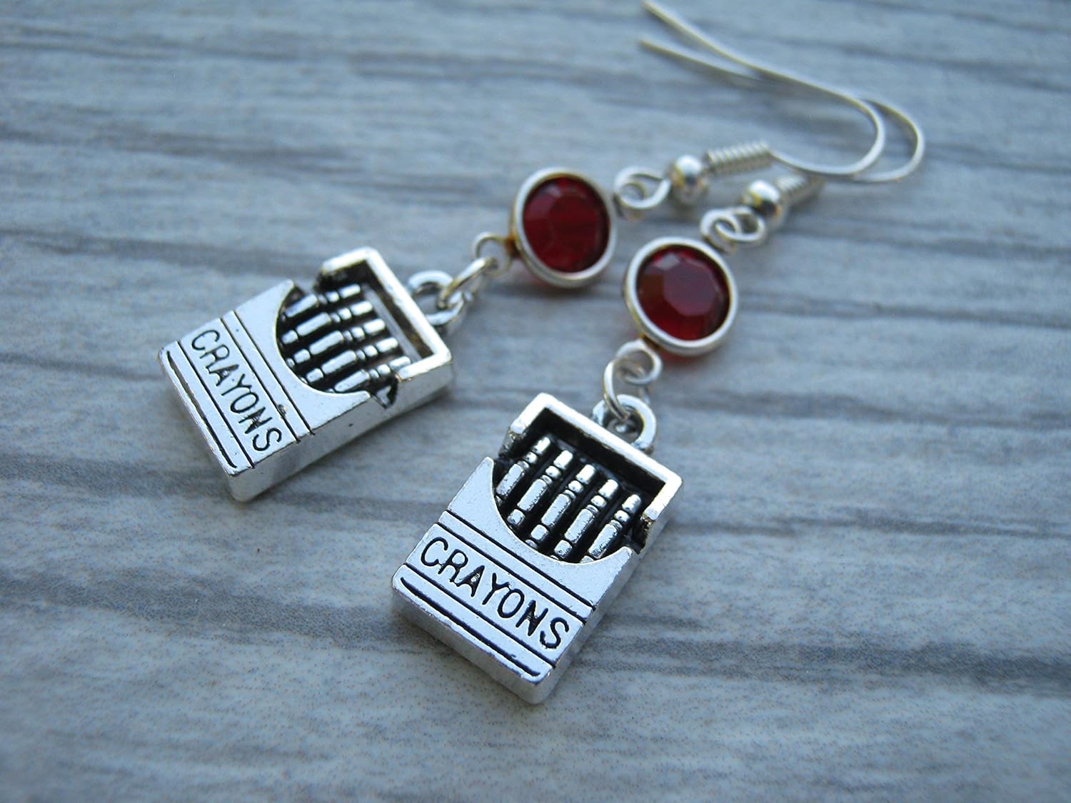 Crayon Birthstone Earrings, Teacher Jewelry, Personalized Box of Crayons Earrings, Coloring Gift