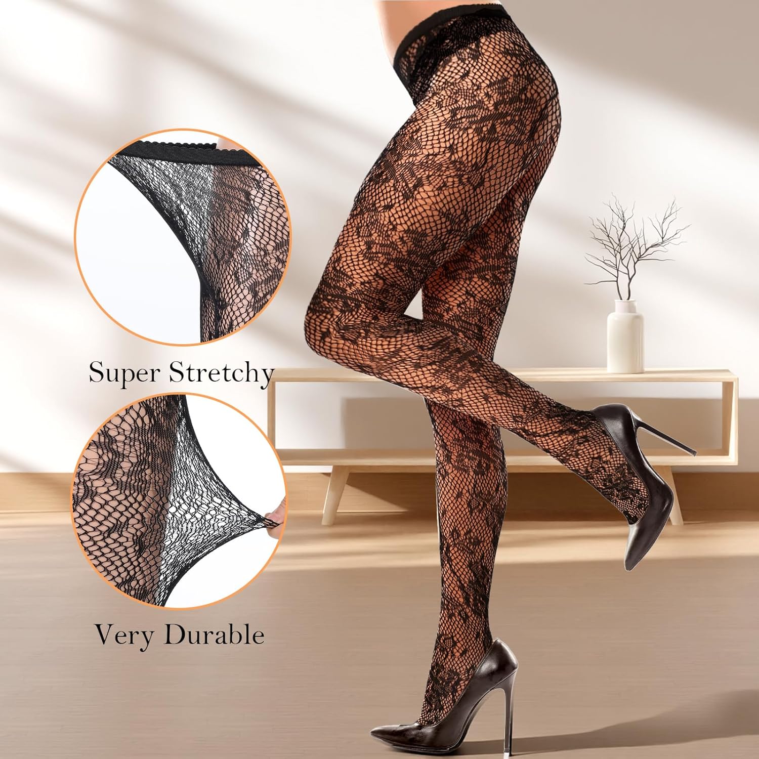 Grevosea Floral Tights for Women, Pattern Tights Black Fishnet Stockings High Waist Sheer Stockings Pantyhose - Image 2