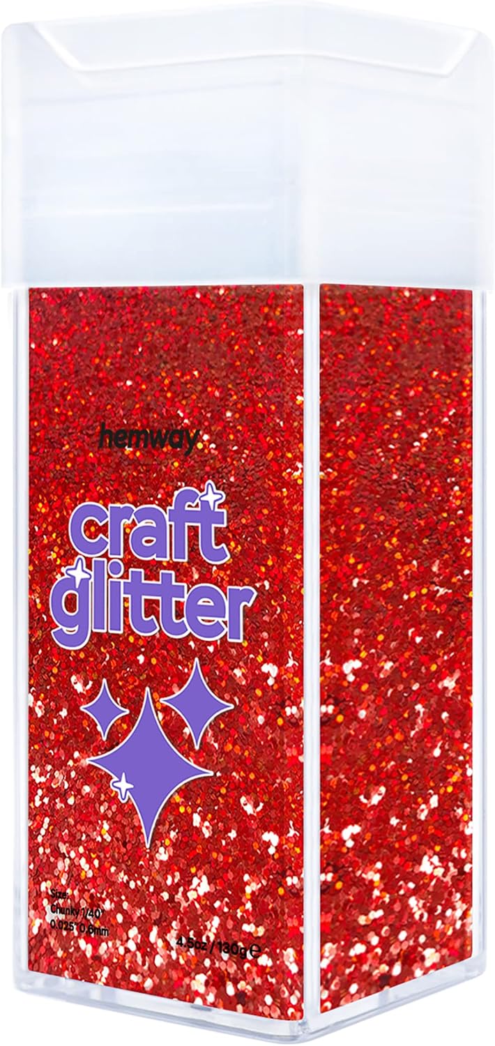 Hemway Glitter Shaker Red Holographic 110g Chunky, Craft Glitter Shaker for Resin & Epoxy Crafts, Christmas Art Supplies