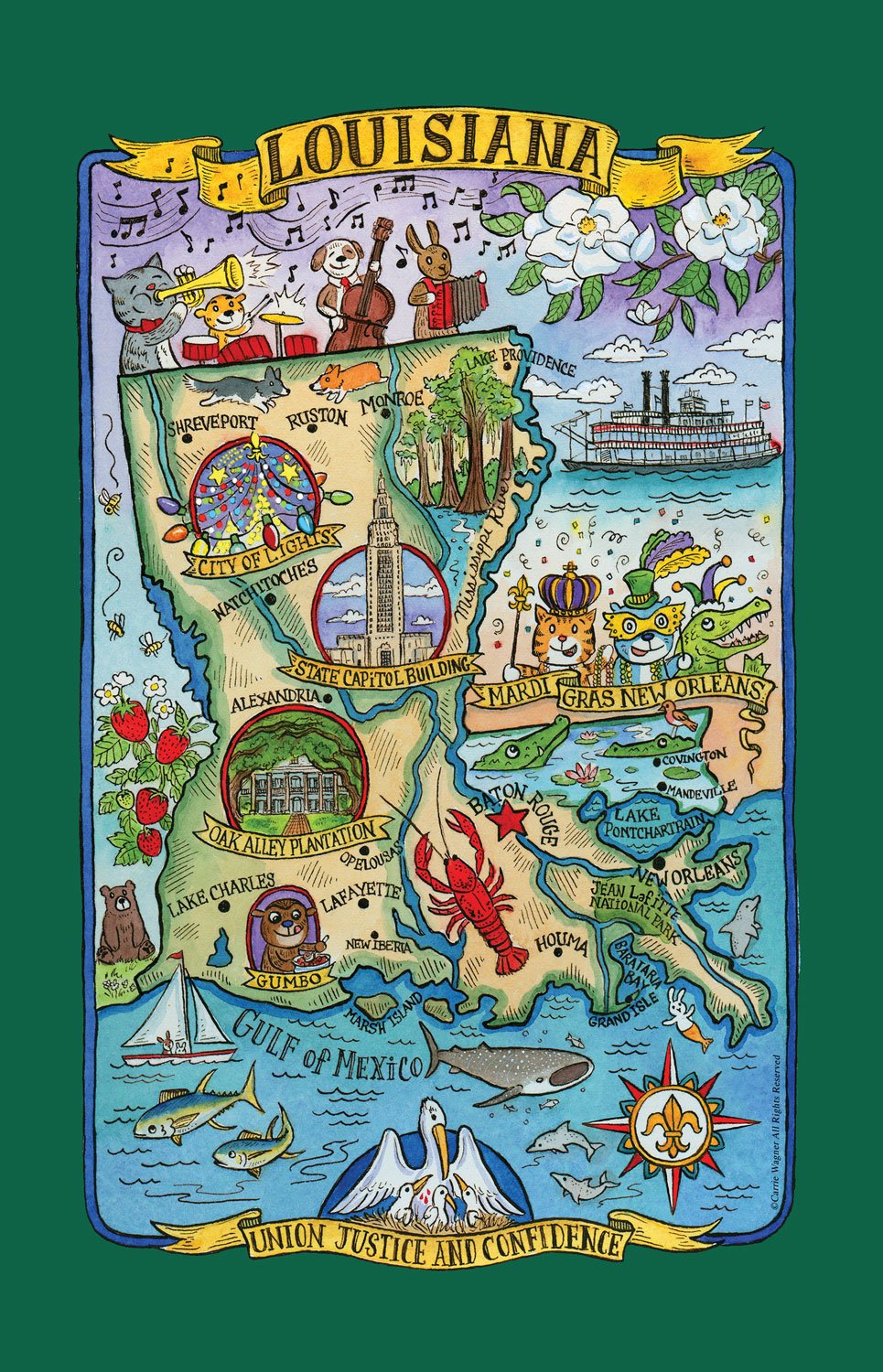 Kay Dee Designs F2171 Adventure Destinations Poster Style Tea Towel, Louisiana