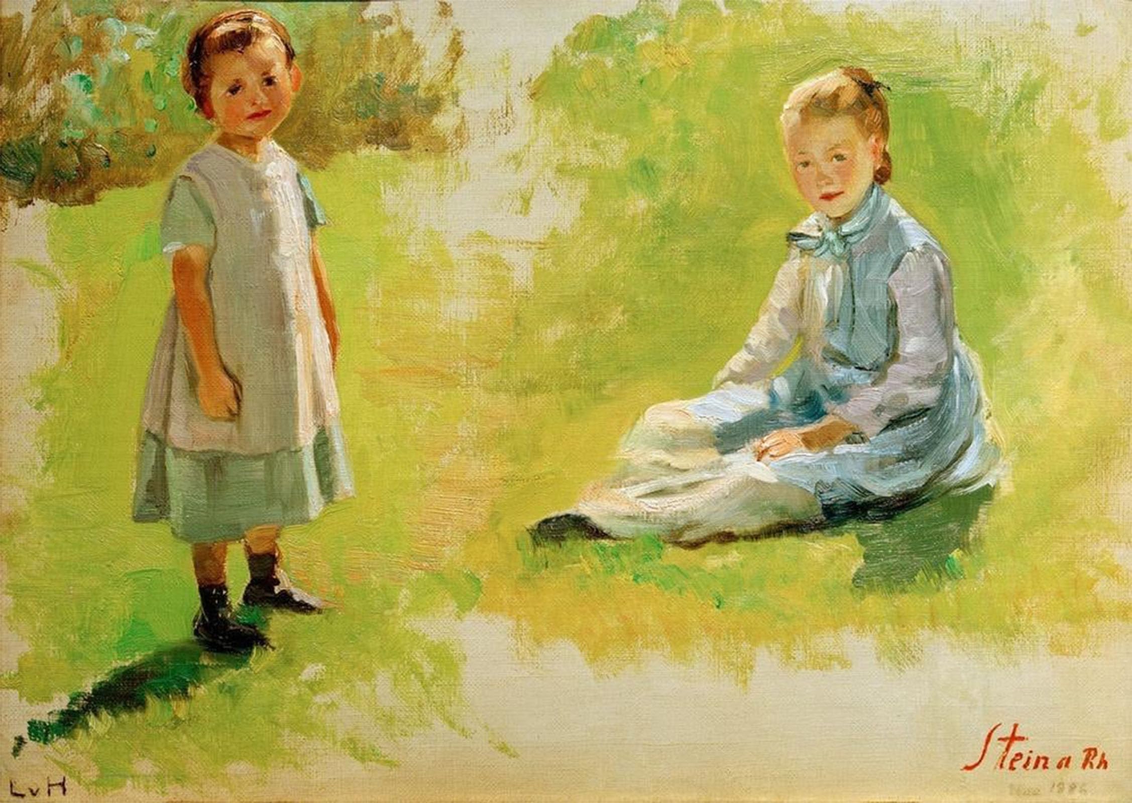 ARTXLXXBN Famous Painting Canvas Artwork Graffiti Print Kinderdoppelstudie by Ludwig Von Hofmann Portrait Canvas Image for Home Decor 60x90cm