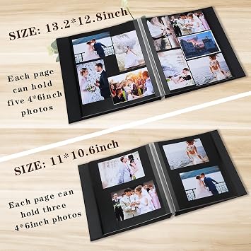 Spbapr Large Photo Album Self Adhesive Linen Cover Magnetic Scrapbook Album DIY Scrap Book 40 Black Sticky Pages for 4x6 5x7 8x10 10x12 Pictures with A Metal Pen