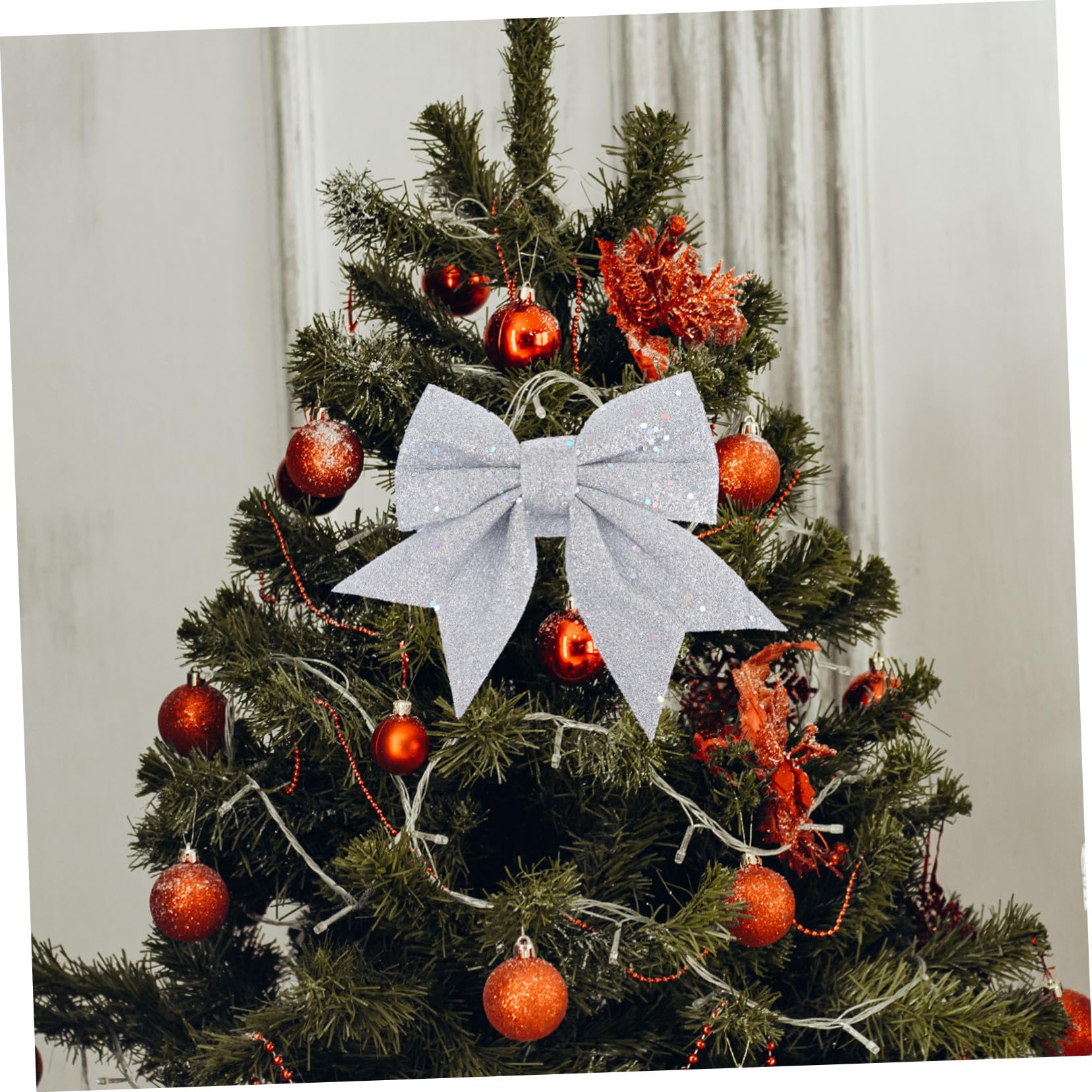 DOITOOL 6 Piezas Colgantes de Navidad Lazos Delicados Adornos para Árboles de Navidad Decoraciones de Lentejuelas para Lazo