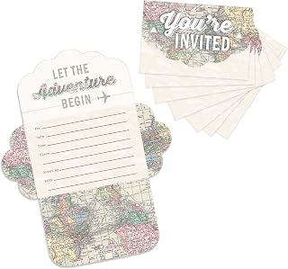 Big Dot of Happiness World Awaits - Fill-In Cards - Travel Themed Party Fold and Send Invitations - Set of 8