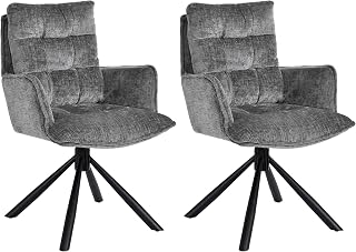 Duhome Set of 2 Dining Chairs with Armrests Chenille Dressing Table Chair 360° Swivel Automatic Reset Function Armchair for Bedroom Living Room Office, Gray