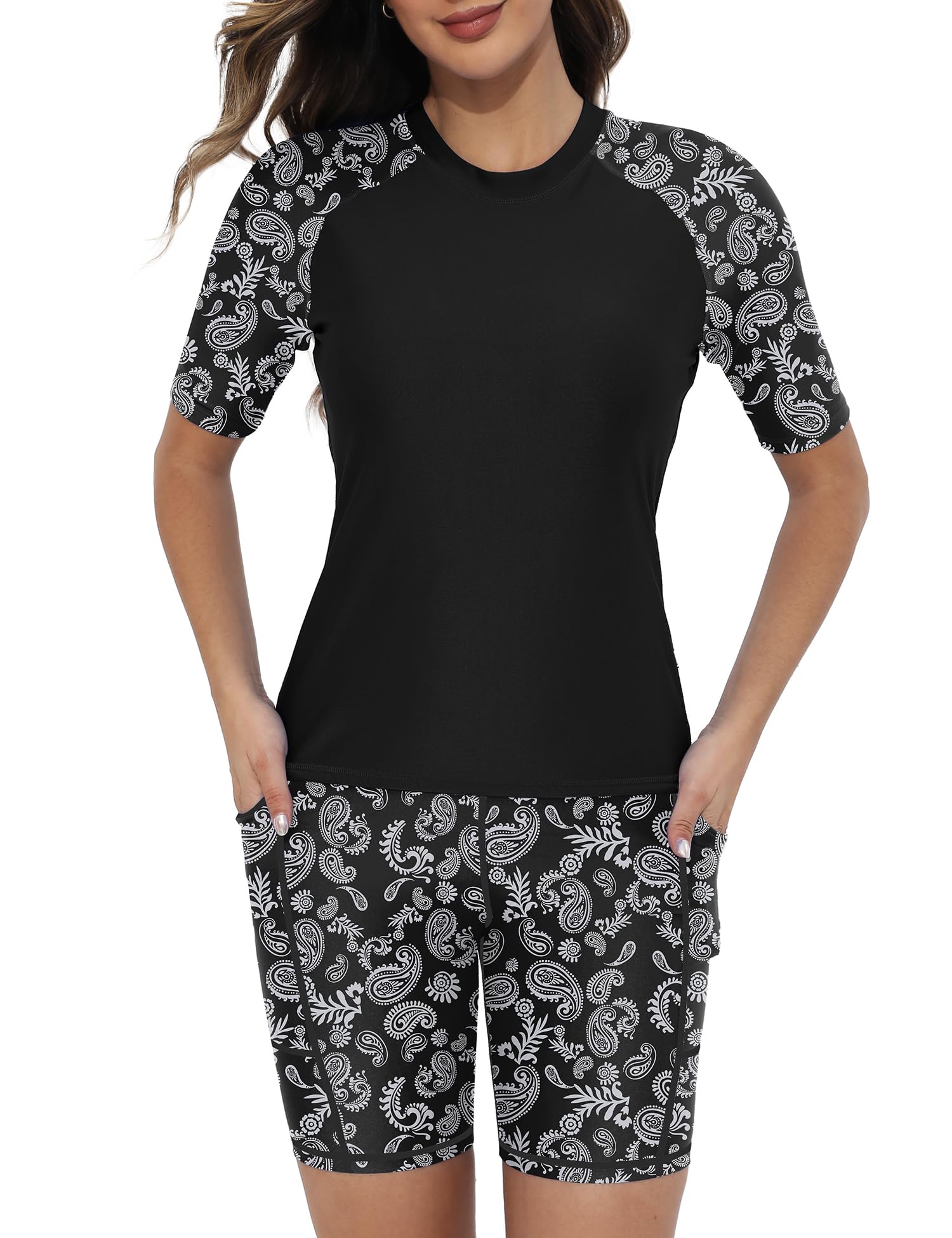 Tournesol Women's Two Piece Rash Guard Short Sleeve UPF 50+ Swim Shirts