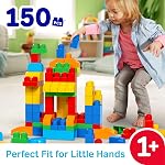 MEGA BLOKS First Builders Toddler Blocks Toys Set, Deluxe Building Bag with 150 Pieces and Storage, Blue, Ages 1+ Years