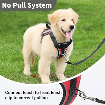 Dog Harness Small Medium Large, Reflective Tactical No Pull Harness for Dogs in Training, Adjustable Soft Service Pet Vest with Easy Control Handle, Red, XS