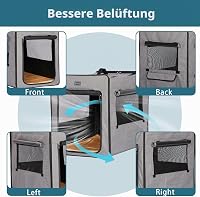 Prepravná klietka pre psov Petsfit pre veľké psy, 3 cm hrubý plyšový matrac, na vnútorné aj vonkajšie použitie, svetlosivá, 79x53,5x66 cm 6