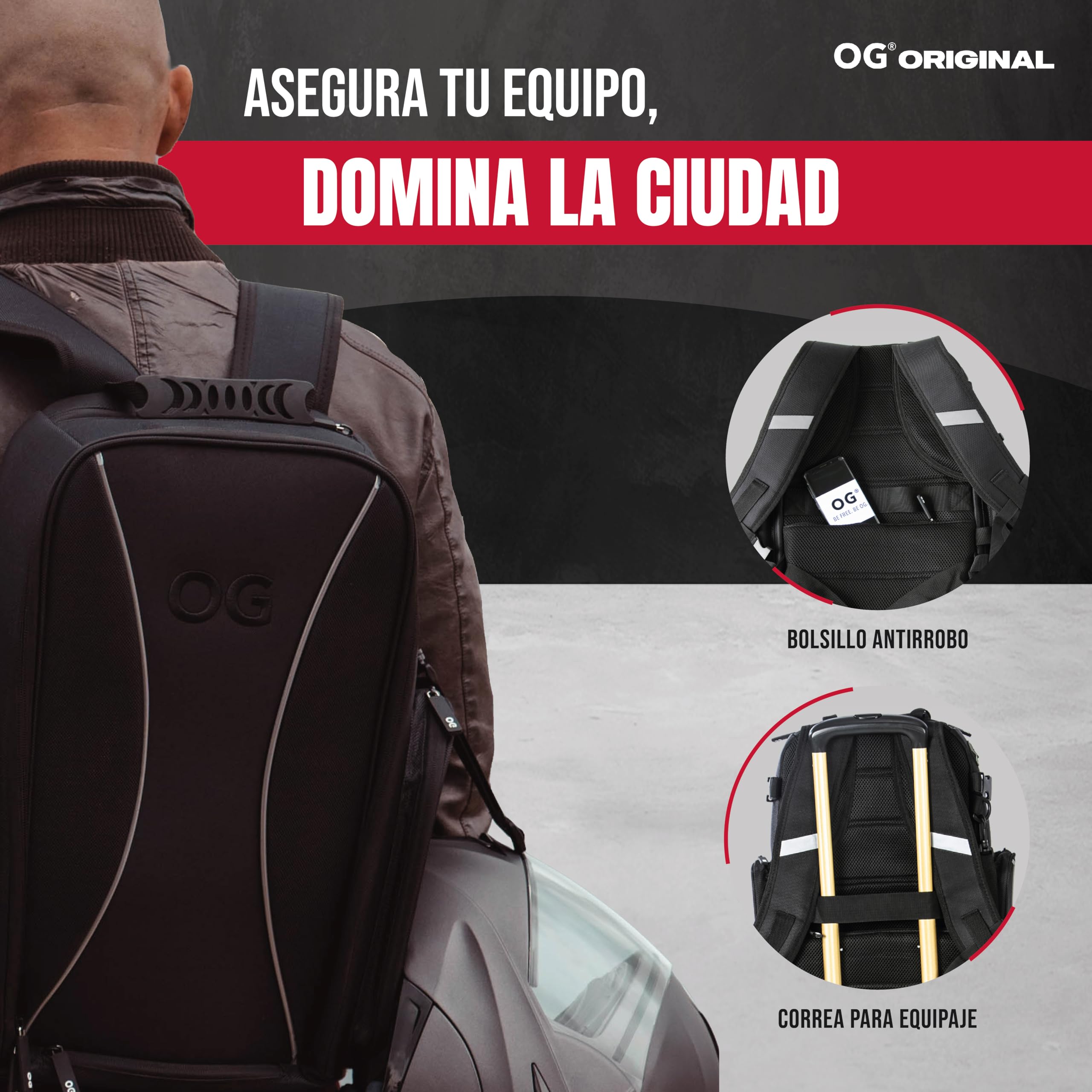 OG Original Mochila Moto GO Negra Impermeable 20L, Bolsa Porta-Cascos Motorista, Correa Casco, Ciclismo, Hombre, Portátil, Reflectante, Bolsillo Antirrobo