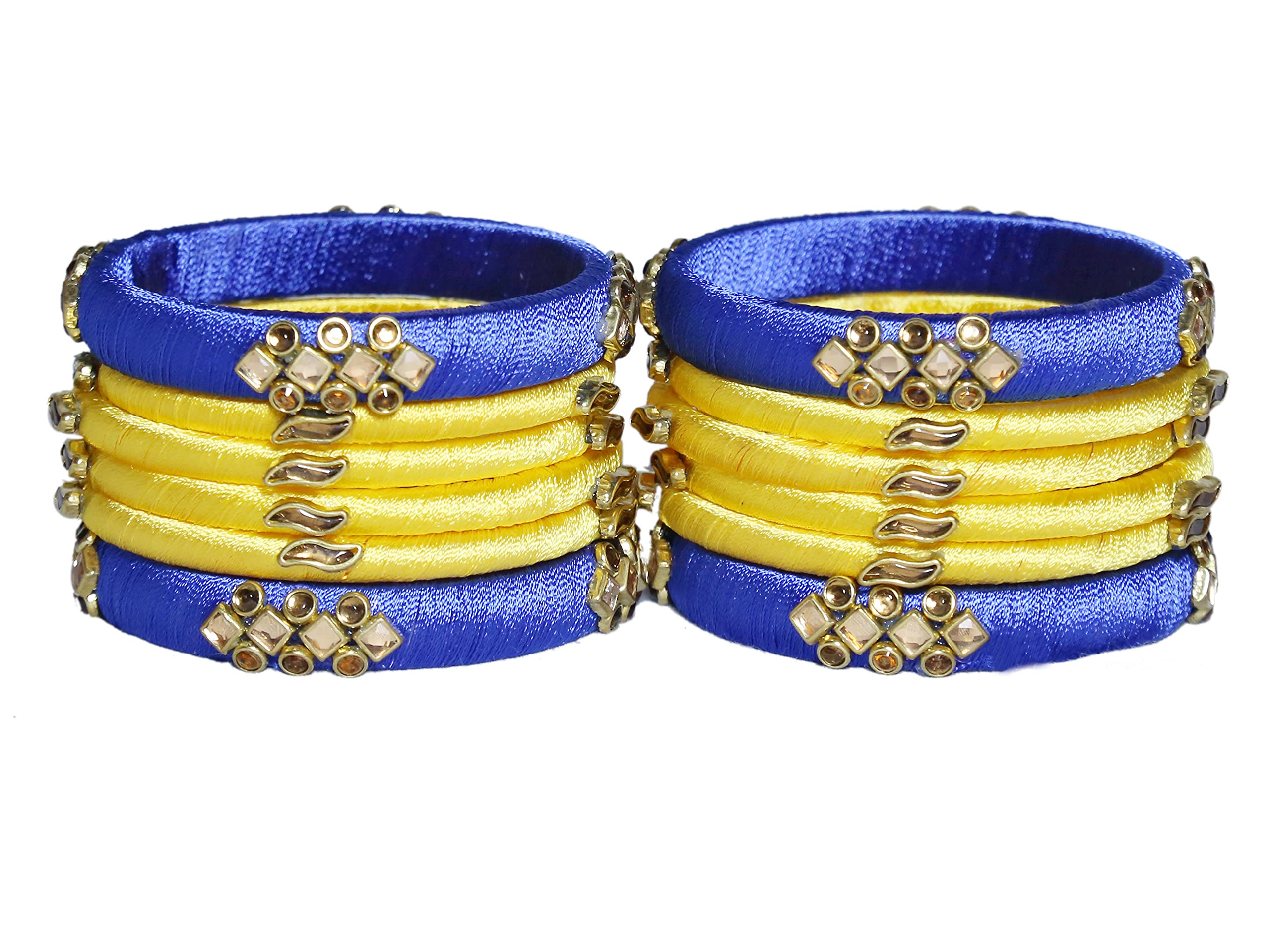 Beniwal Collection Full Hand Worked Kundan Silk Thread Bangles Set, Traditional Latest Beautiful Churiya for Ladies and girls Wedding, Party and Casual Wear For Women (Set of 12)