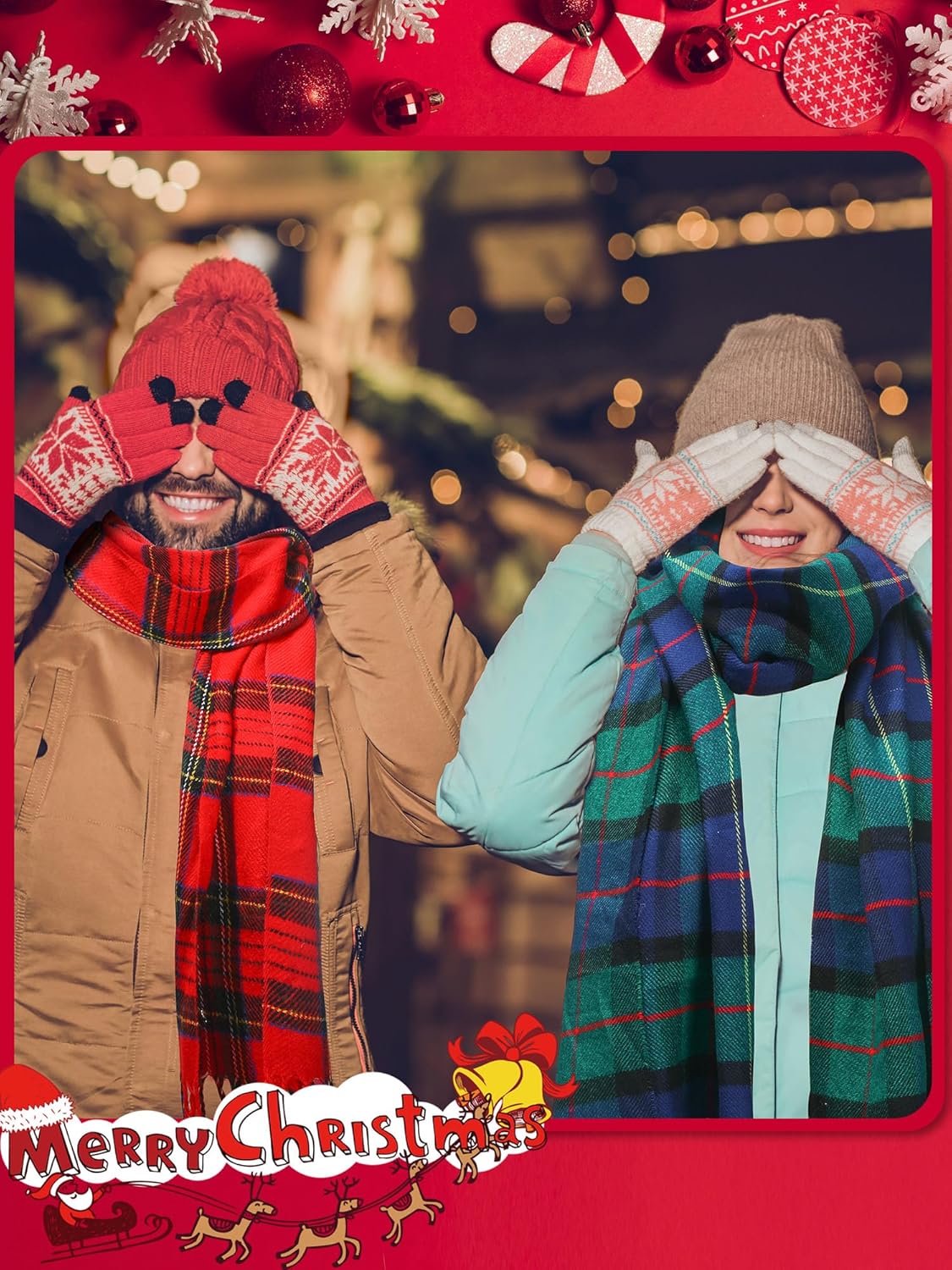 8 Pcs Christmas Checked Scarf Long Winter Soft Scarf Warm Scottish Tartan Plaid Bulk Classic Buffalo Plaid Shawls Wraps for Women Men Gift - Image 6