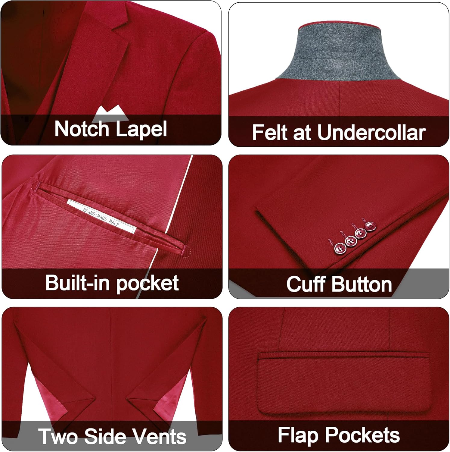 MAGE MALE Mens 3 Piece Suits Slim Fit Tuxedo Suit Set Soild Prom Wedding Suits One Button Blazer Vest Pants Set - Image 4