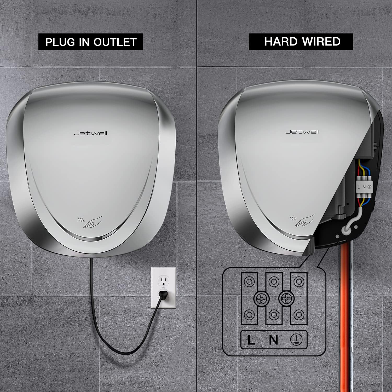 JETWELL UL Approved High Speed Hand Dryer and Wall Mount Automatic Touch-Less Hand Soap Dispenser, HEPA Filter Commercial Hand Blower and Stainless Steel Hand Soap Dispenser