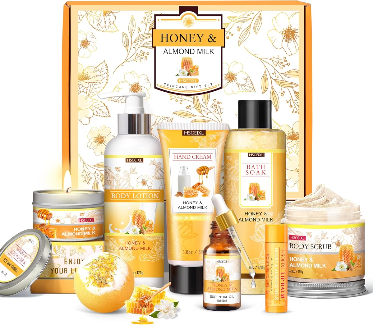Birthday Gifts for Women, 9PCS Almond Milk & Honey Bath and Body Gifts Set | Self Care Gifts Spa Gift Basket, Relaxing Bath Sets Christmas Mothers Day Gifts for Mom, Girlfriend, Sister, Female Friends