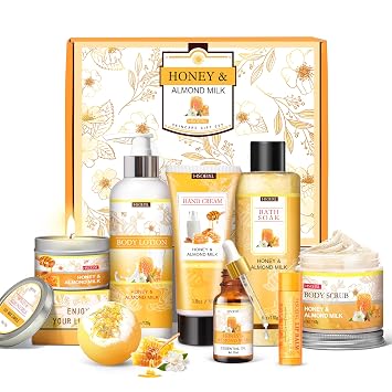 Gifts for Women, Birthday Gift for Women, 9 Pc Almond Milk & Honey Bath and Body Gifts Set, Self Care Gifts Spa Gift Basket, Relaxing Bath Sets for Mom, Girlfriend, Sister, Female Friends, Coworker