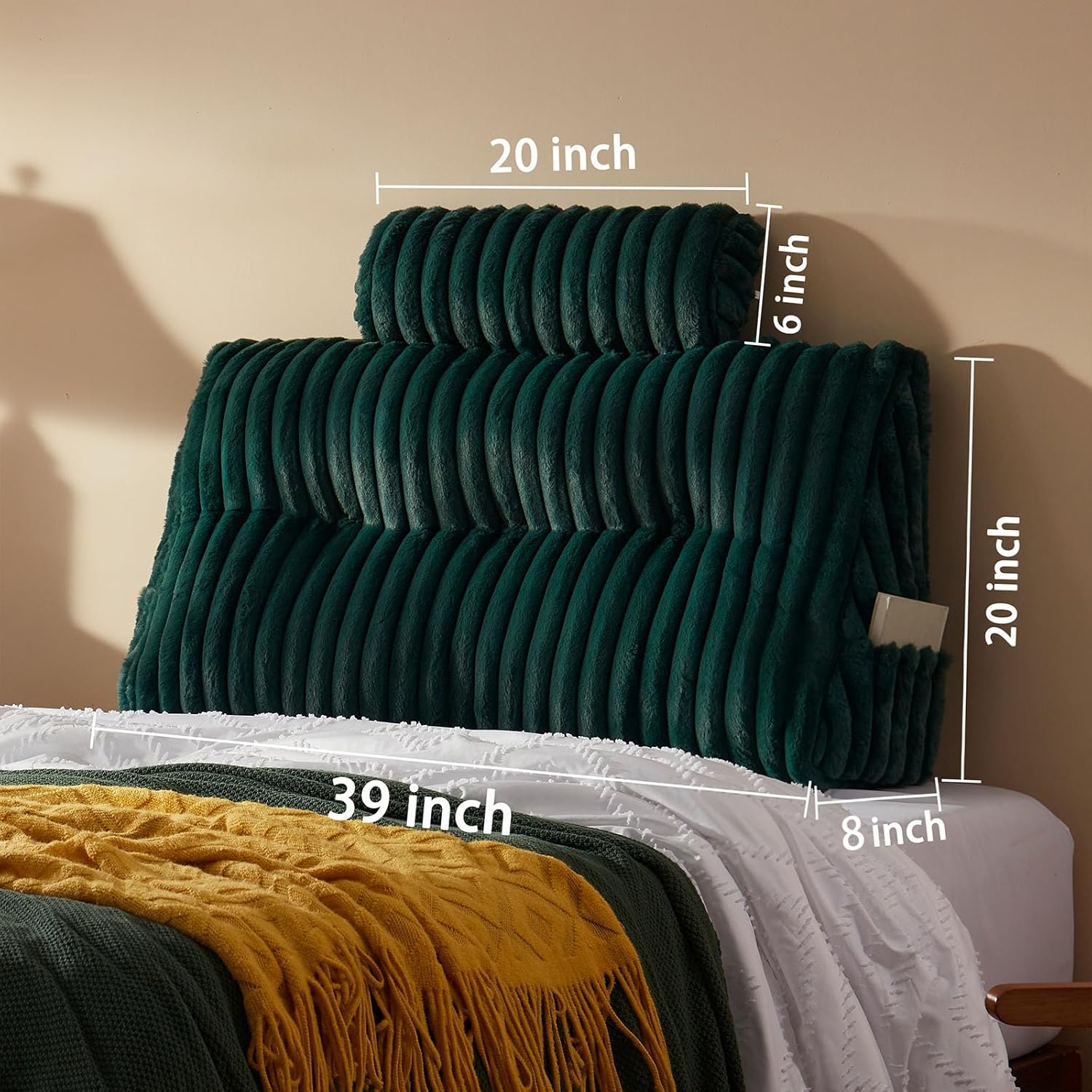 Rycwola Faux Fur Headboard Pillow with 2 Pack Neck Roll Pillow Large Headboard Pillow Soft and Supportive with Removable Cover (Green, Twin) Twin Green