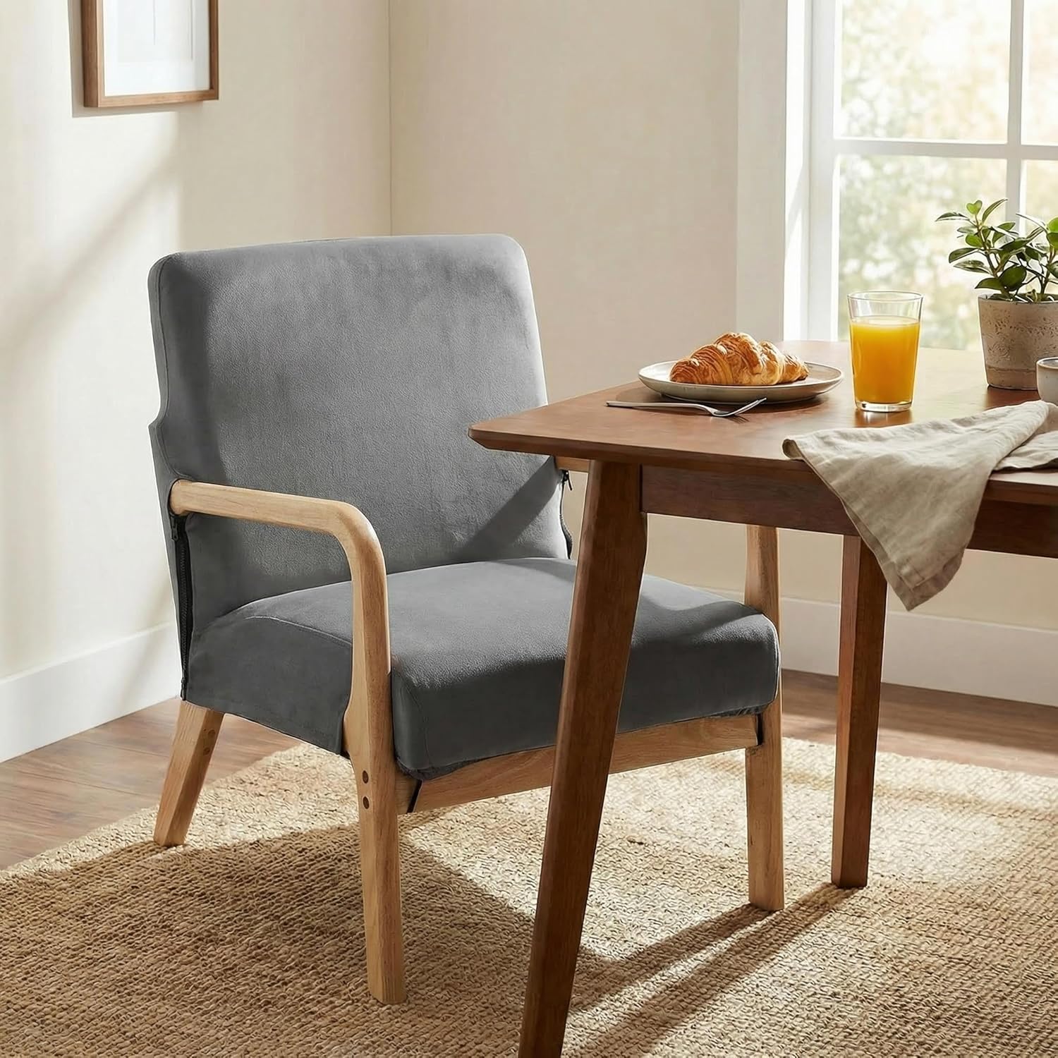 Deisy Dee Printed Mid-Century Modern Chair Cover, Stretch Reading Armchair Covers, Upholstered Living Room Chair Covers (Dark Grey)