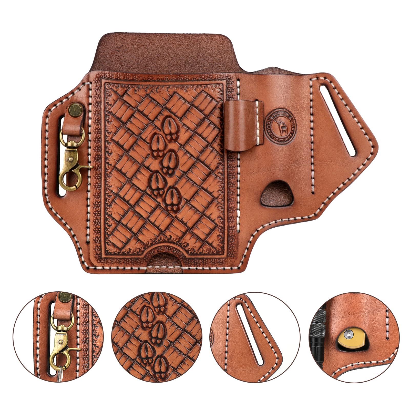 TOURBON Handyholster aus echtem Leder für Gürtel, EDC Taschenmesser, Etui, Multitool-Tasche, Smartphone-Hülle mit Schlüsselhalter