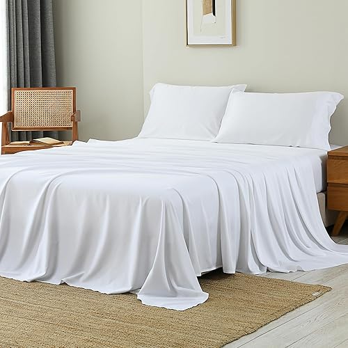 Miniatura 7 de Twin XL Sheet Sets, 100% Viscose Derived from Bamboo, Silky Soft Breathable 16" Deep Pocket Cooling Sheets Dorm Bedding, Hotel Luxury White Bedding