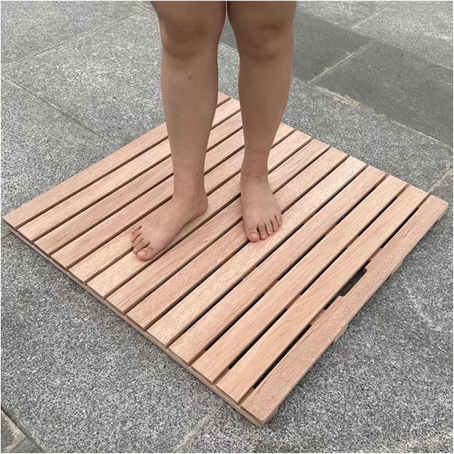 BHGFYXBS Wood Shower Bath Mat Non-Slip Tub Mat Drain Board Multi-Purpose Floor Pedal Custom Size,Wood Colour-70x80cm