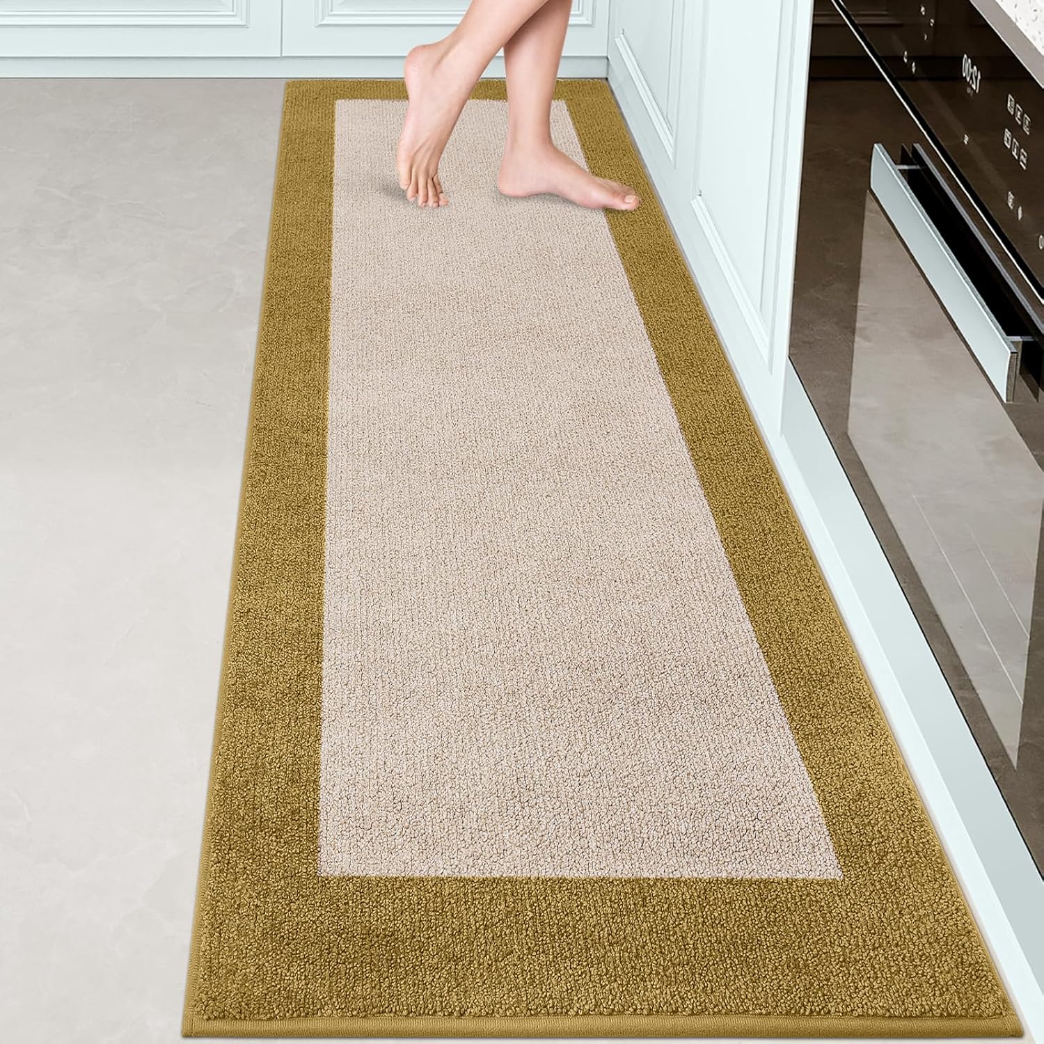 machine washable runner rug 24" x 84", non slip kitchen mat for floor, absorbent entryway rug for kitchen, bedroom, hallway, bathroom, door (roll packing) 24" x 84" gold