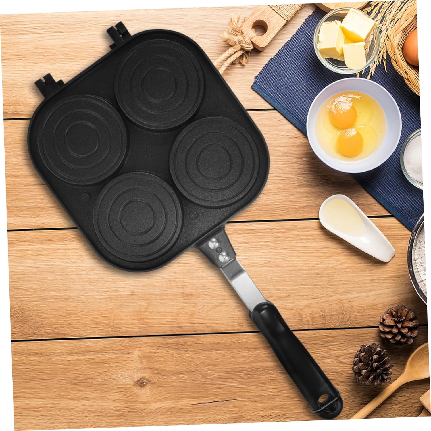 Cabilock Non-stick Frying Pan Groove Design Egg Patty Pan Breakfast Skillet Kitchen Accessory