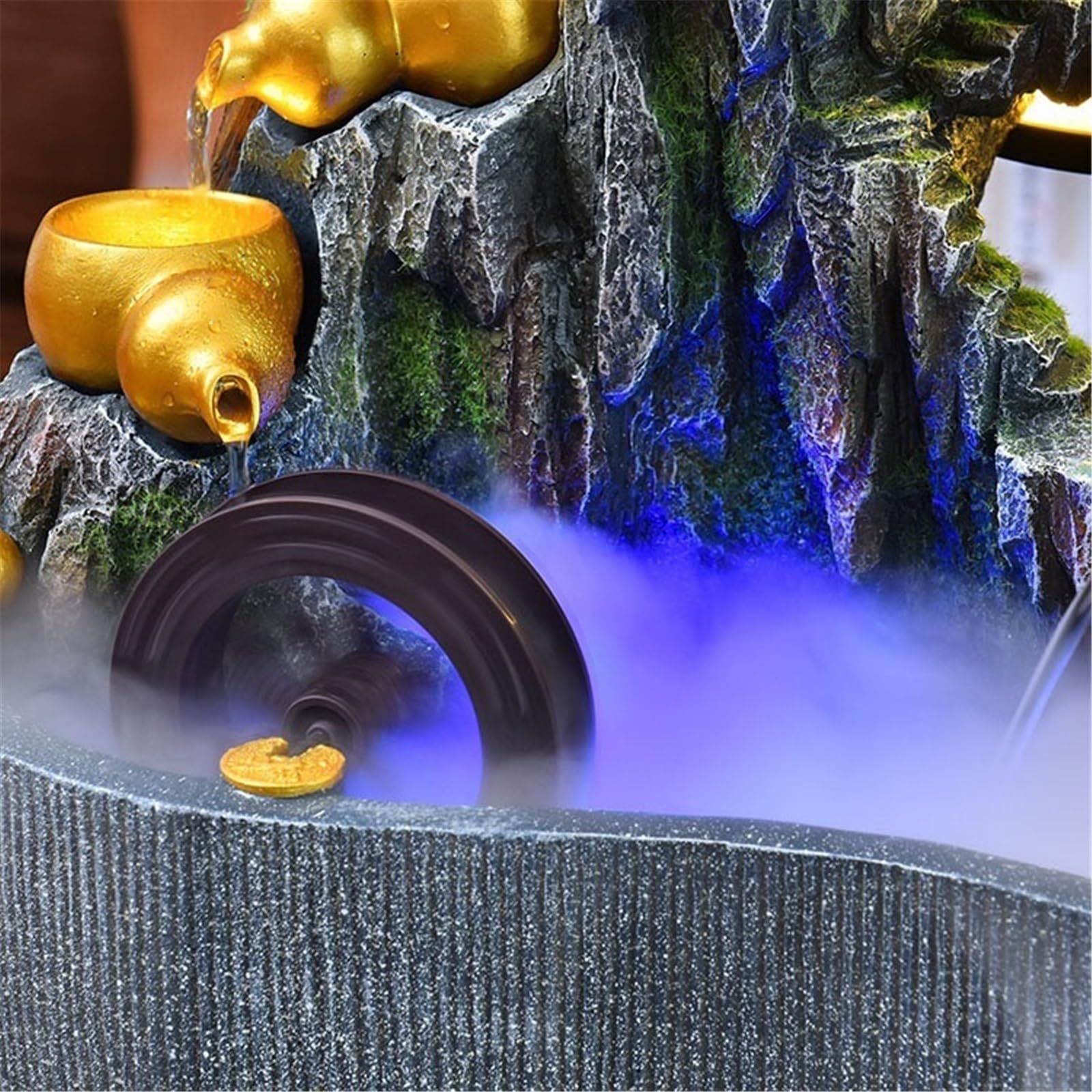 Fuente de Interior Fuentes de Agua for Interiores, Cascada con Rocas, Plantas, Fuente Escritorio for Relajarse Fuente de Mesa(Pequeño)