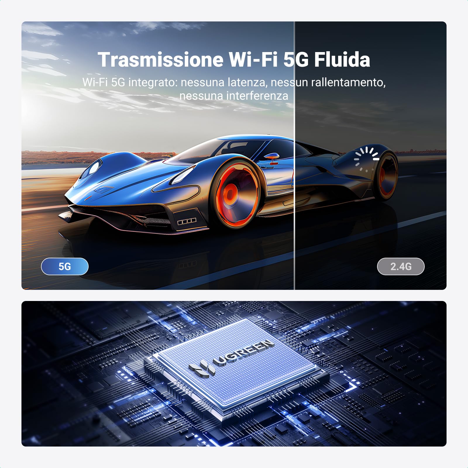 UGREEN Trasmettitore e Ricevitore HDMI Wireless USB C TX HDMI RX 1080P 60Hz 50M Plug Play 5G WiFi Trasmissione PD 60W Compatibile con iPhone 17 Pro Max Air 16 Macbook Air Pro iPad Monitor