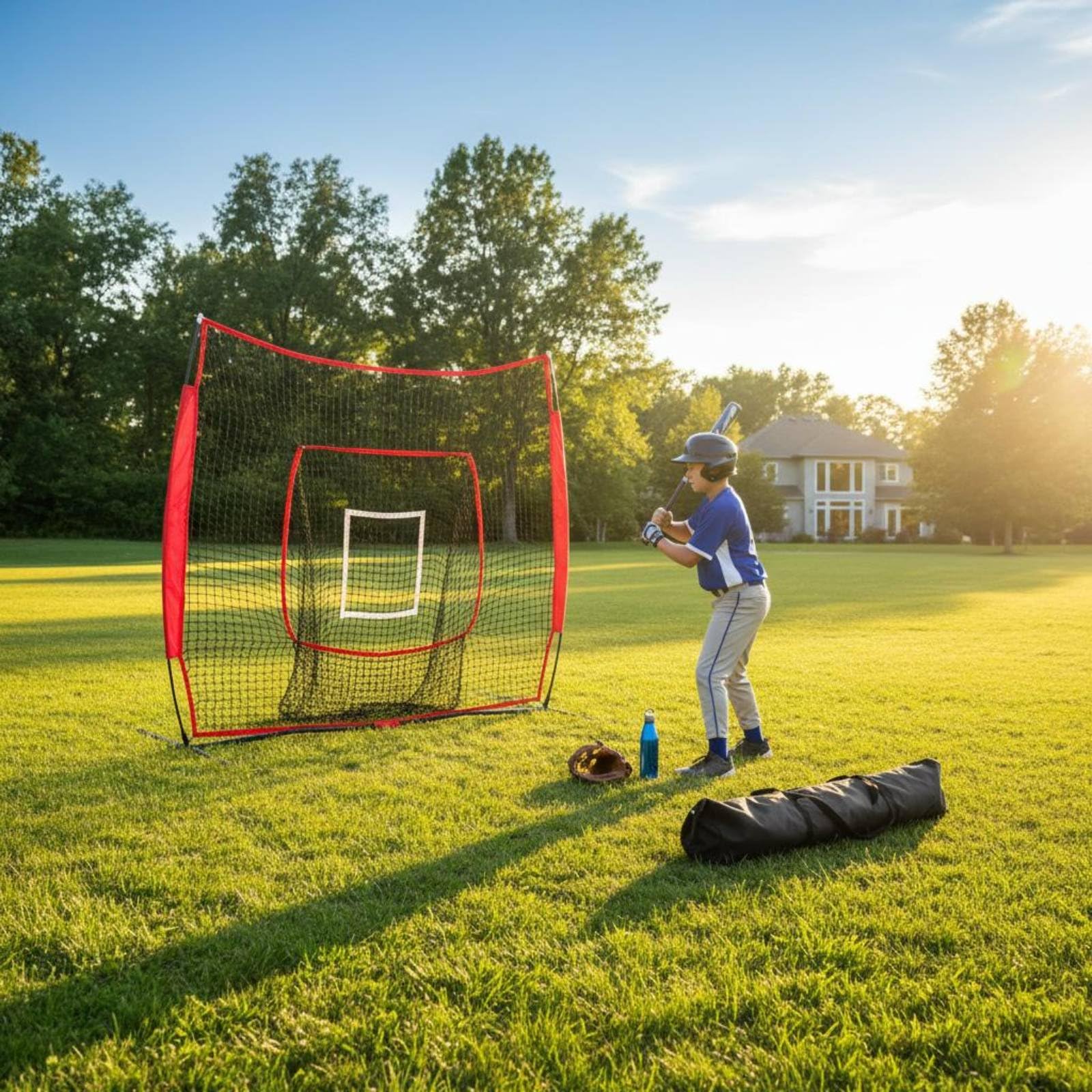 Amagogo Baseball Trainingsnetz Wurfnetz Rückprallnetz Schlagnetz mit Zielbereich zur Fehlerkorrektur Und Konstanten Technikarbeit Schnell Montierbar Und