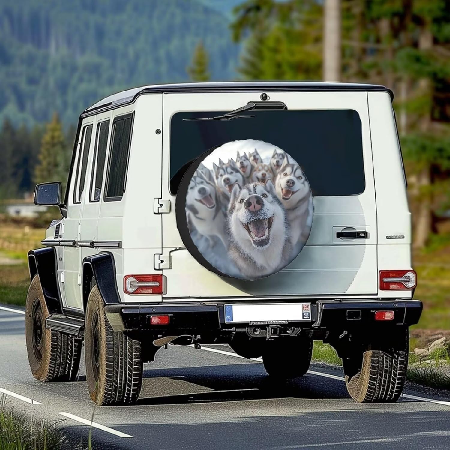 Amzbeauty Siberian Husky Snow Print Funny RV Spare tire Cover Wheel Protectors Weatherproof All Season Protection