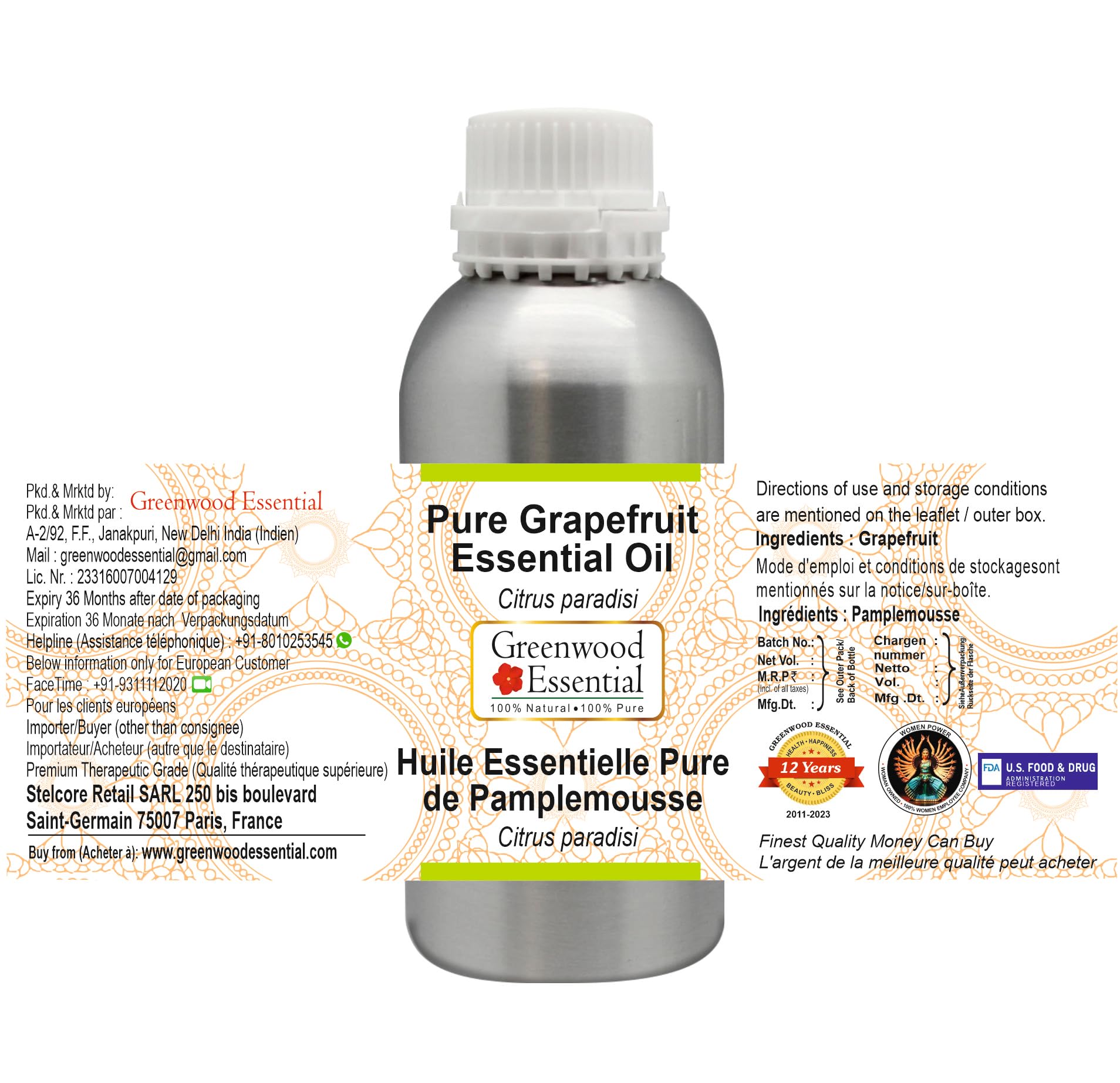 Greenwood Essential Naturreine Ätherisches Grapefruitöl (Citrus paradisi) Dampfdestilliert 1250ml (42 oz)