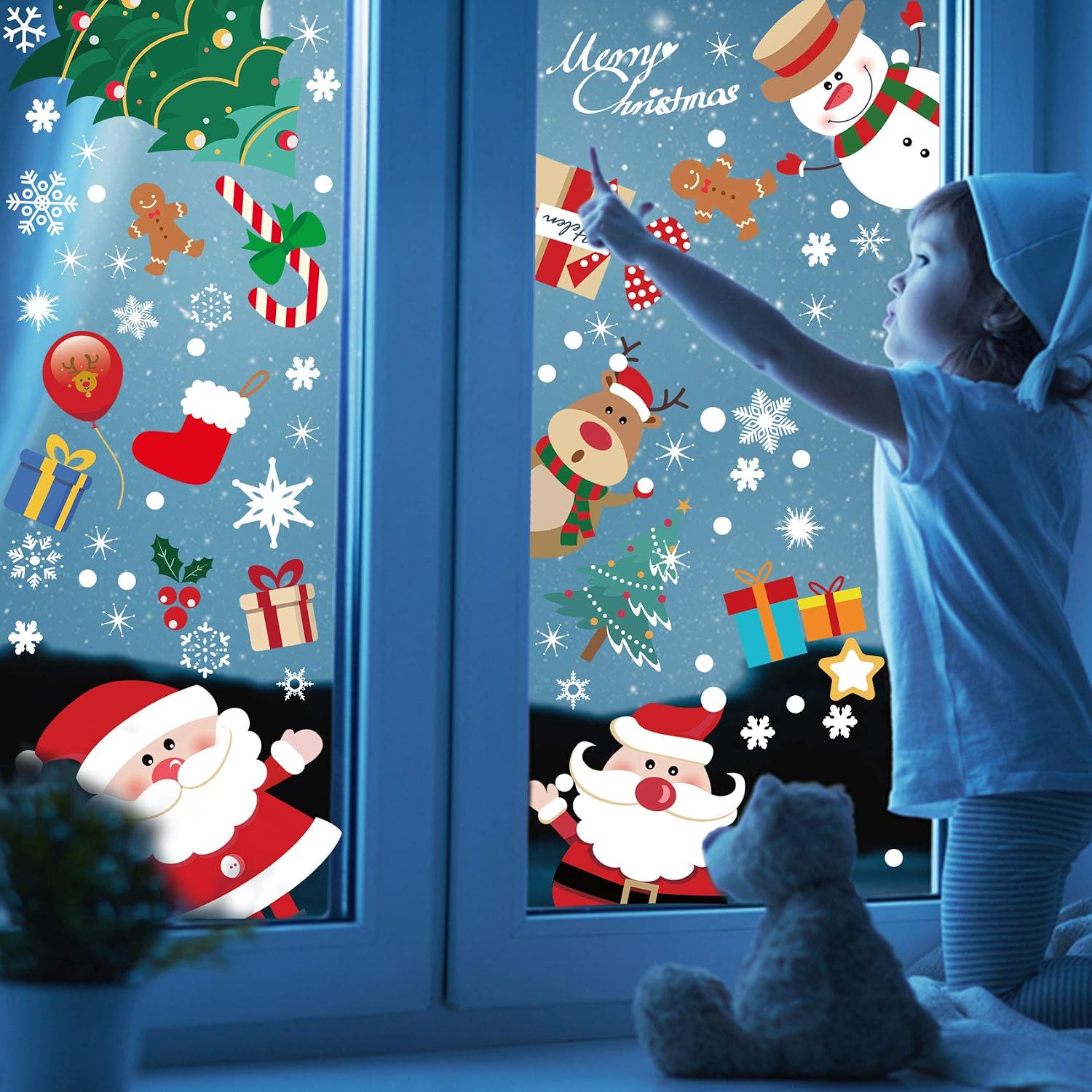 LessMo Christmas Window Clings, Christmas Snowflake Window Stickers Decals, for Window Glass Mirror Decorations Ornament Xmas Holiday Party Supplies