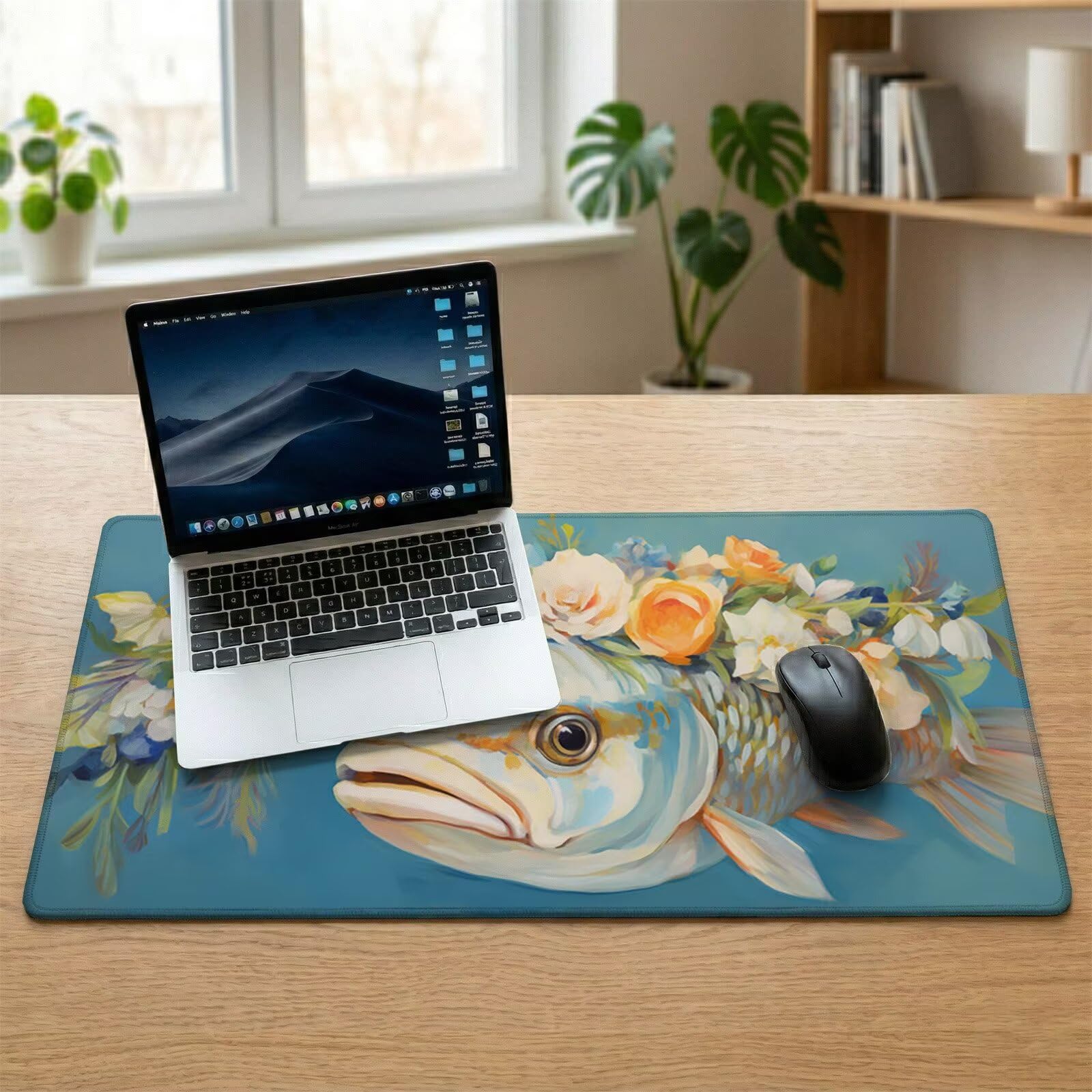 Alfombrilla Ratón XXL 1200 x 600 x 3 mm, Alfombrilla Escritorio, Nórdico Grande Protector de Mesa con Base de Goma Antideslizante y Bordes Cosidos, Impermeable, para Oficina, PC, Gaming (Pez) L-x642