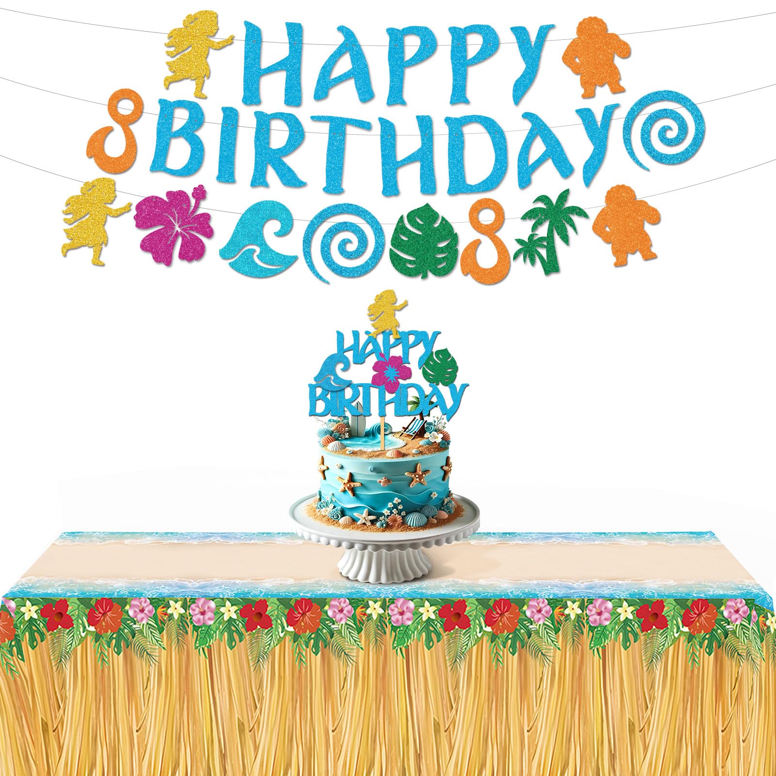 Island Princess Birthday Decorations Set with Banner, Cake Topper, Tablecloth – Tropical Luau Party Supplies for Girls Kids Ocean-Themed Celebration