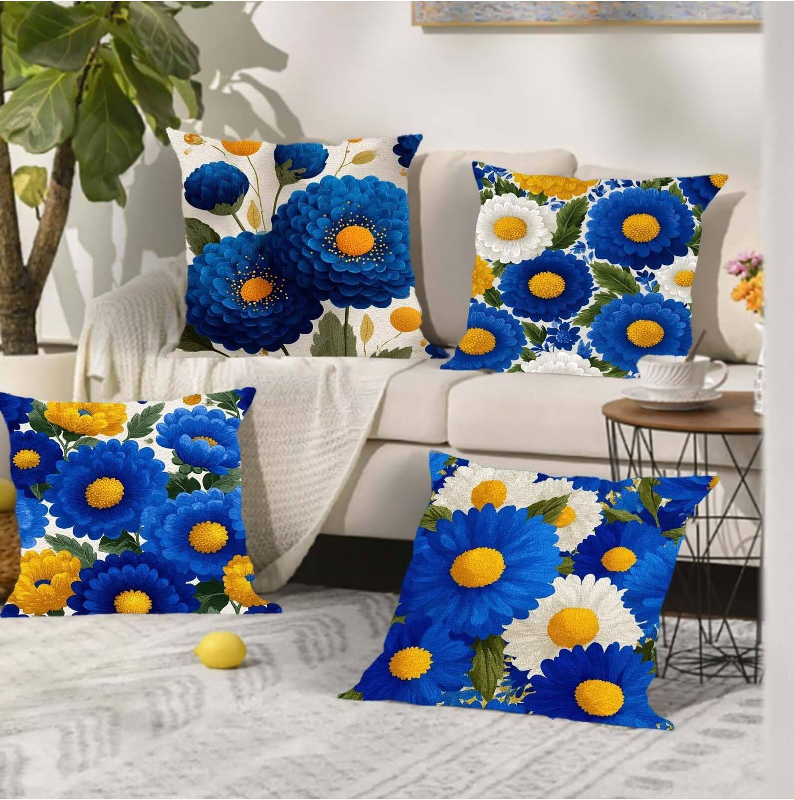 Cuscini Da Esterno 65x65, Set di 4, Fiori Verde Cuscini Per Divano, Velluto Cuscini Da Impermeabili, Quadrate Cuscini Divano in Decorativi, Per Salotto Soggiorno Elegante e Arredo sedie Cuscini s-152