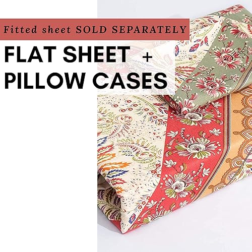 Miniatura 2 de DaDalogy Bedding - Sábana encimera botánica floral solo con 2 fundas de almohada, patrón de filigrana de cachemira cheurón bohemio, colorido,