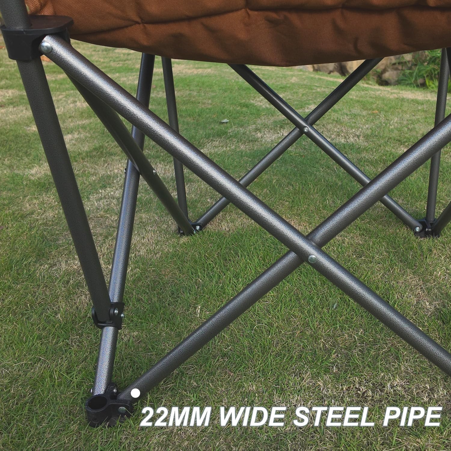 Oversized Camping Chairs for Adults Heavy Duty Padded Outdoor Folding Lawn Chair XL Camp Chair for Outside Sports Beach Fishing Garden Supports 500lbs, Brown