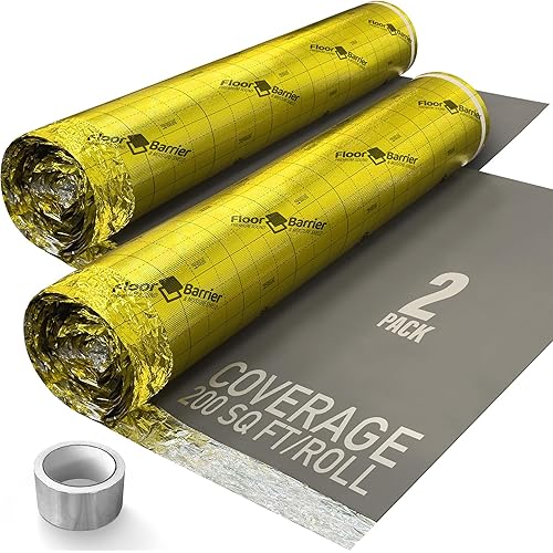 Premium Floor Underlayment with Moisture Barrier – 200 sq ft Roll, 3mm Thick – Quiets Foot Traffic Noise, Under Floor Insulation for Hardwood, Laminate, & Vinyl Plank Flooring (2 Pack)