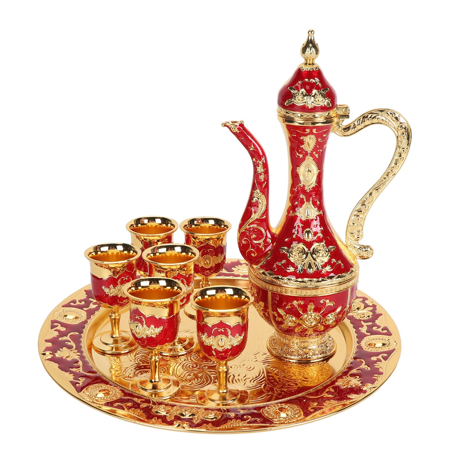 Cadre de café turc ottoman Fafeicy en zinc doré et rouge pour service d'exception