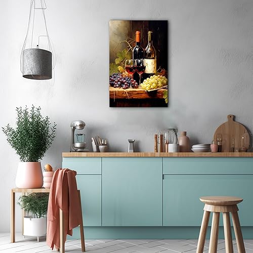 Miniatura 162 de Hzddty Lienzo decorativo para pared, diseño rústico de cocina, vino tinto y pan, cuadros de comida para decoración de pared, impresiones de pintura