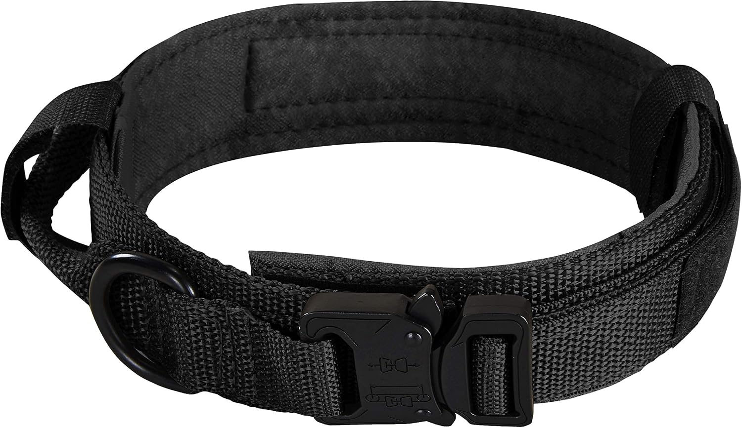 PETTOM Tactical Dog Adjustable Collar Military Training Molle Nylon Dog Collar Leash with Handle Steel Buckle 1.5'' (M, Black)