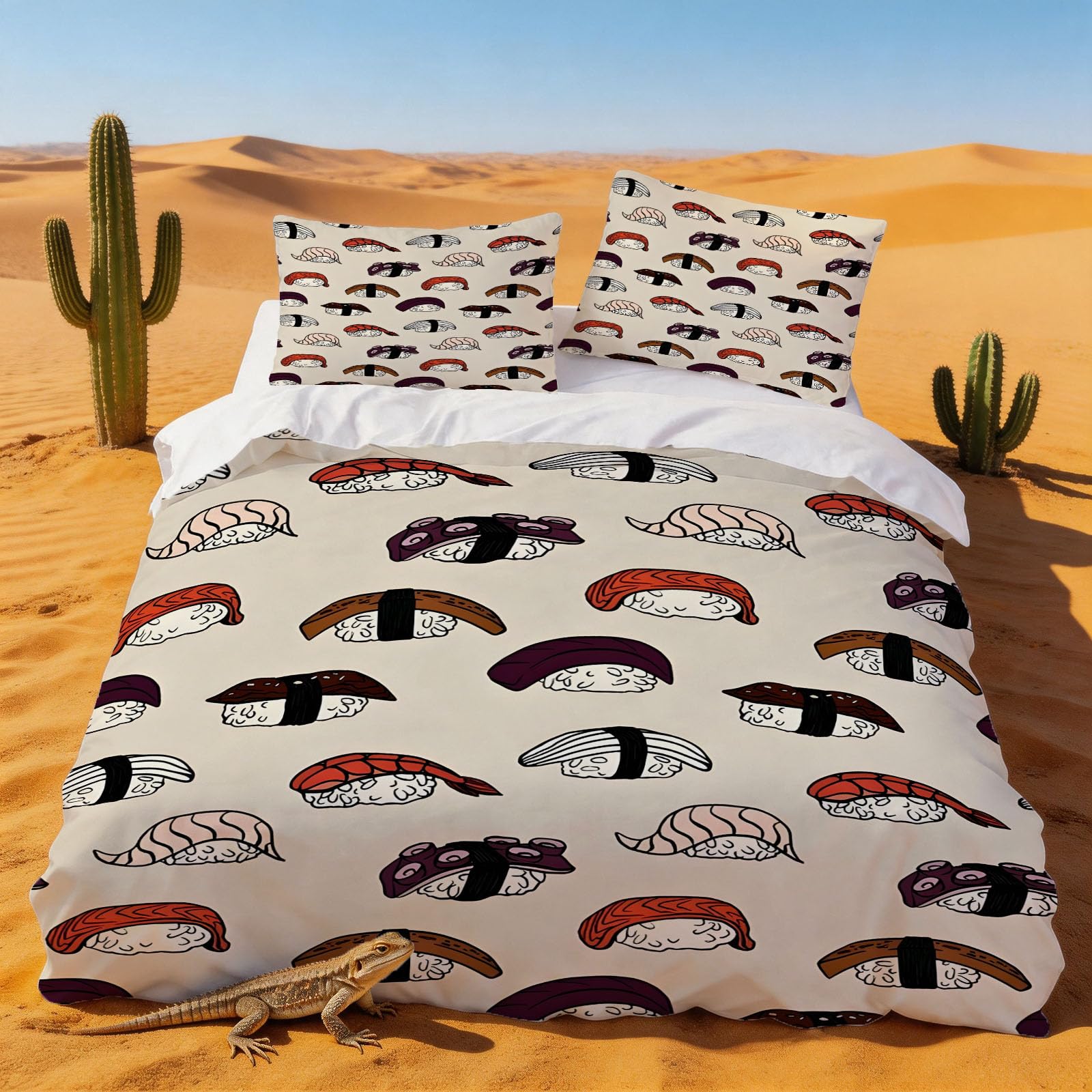 Parure de lit 240x260 sushis en microfibre douce anti-plis pour grand lit