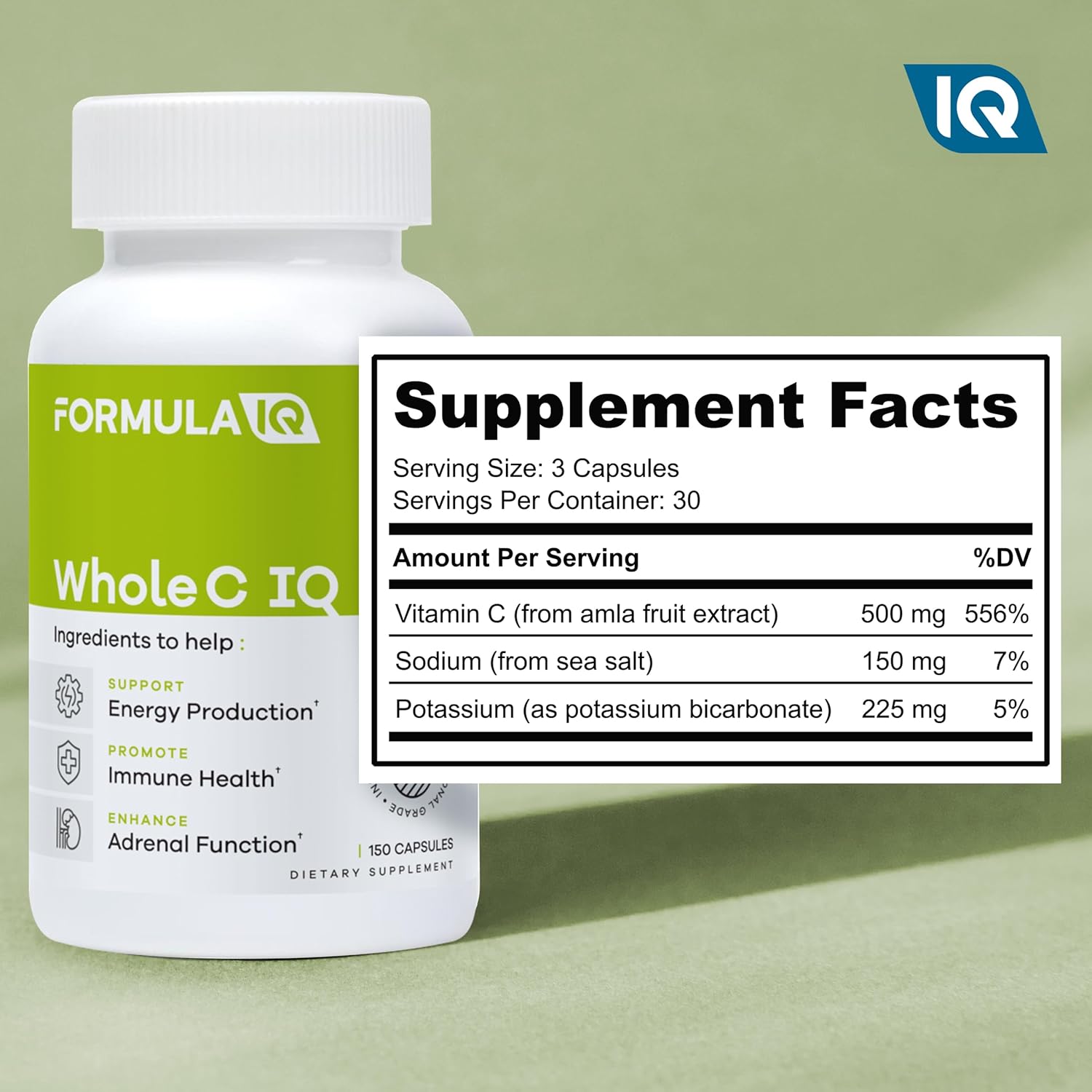 Formula IQ - Whole C IQ - Natural Vitamin C Supplements with Amla Fruit Extract - Iron, Energy, & Immune Support from Whole Food Sources - High Absorption Vitamin C Capsules - 90 Capsules