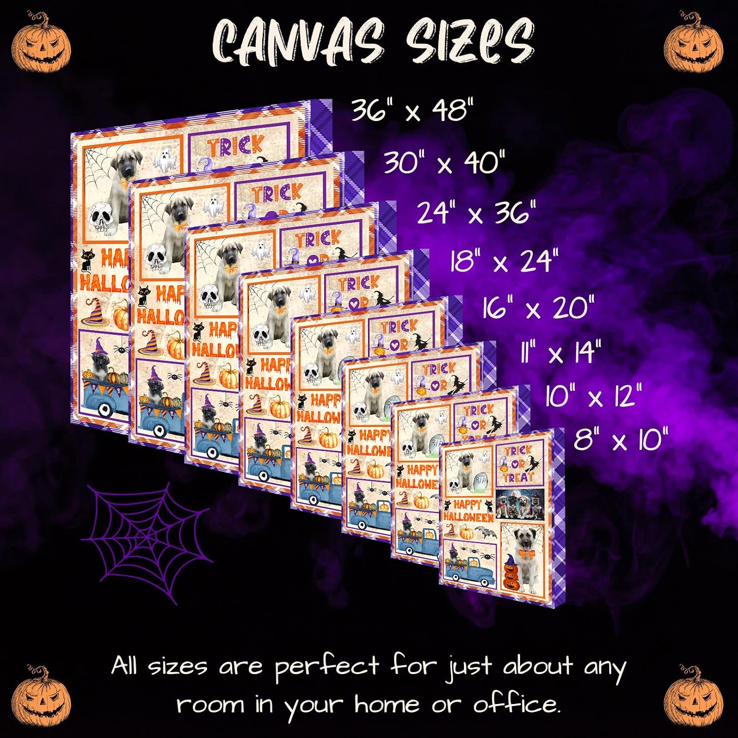 Doggie of the Day Happy Halloween with Anatolian Shepherd Dogs Canvas Wall Art - Premium Quality Ready to Hang Room Decor - Flat Rolled 11" x 14"