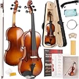 Kmise Violin 4/4 Full Set, High Density Ebony Violins, Glossy Acoustic Fiddle for Adults, Beginners, Students with Violin Case, Rosin, Strings, Bow, Shoulder Rest, Beginner's Guide (Ebony, 4/4)
