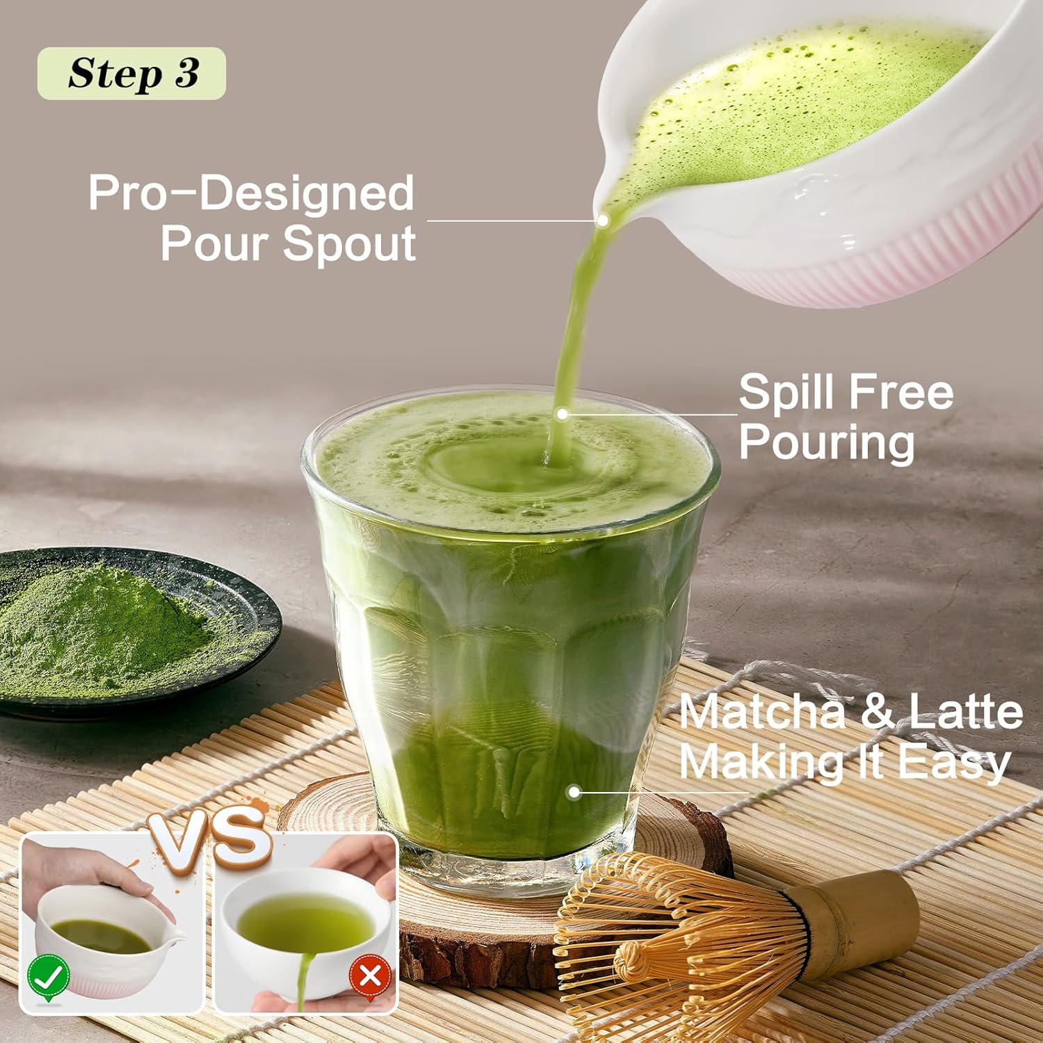 Matcha Whisk Set, 7 Pcs Ceramic Matcha Set, Includes Matcha Bowl, Matcha Whisk, Chasen Holder, Bamboo Scoop, Scoop Rest, Stainless Sifter, Tea Towel, Matcha Kit for Matcha Tea Ceremony - Image 5